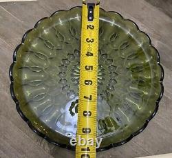 Vtg Avacado Green 16 Piece Set by Anchor Hocking Fairfield Pattern Scalloped