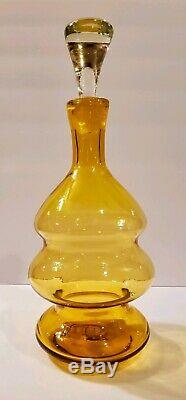 Vtg Bischoff MCM Lemon Yellow Art Glass Decanter Gurgle Bottle MCM Rare Eames