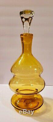 Vtg Bischoff MCM Lemon Yellow Art Glass Decanter Gurgle Bottle MCM Rare Eames