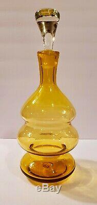 Vtg Bischoff MCM Lemon Yellow Art Glass Decanter Gurgle Bottle MCM Rare Eames