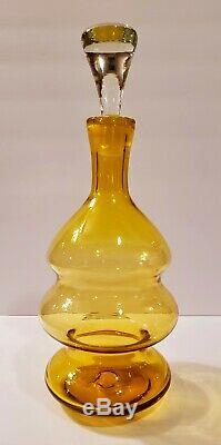 Vtg Bischoff MCM Lemon Yellow Art Glass Decanter Gurgle Bottle MCM Rare Eames