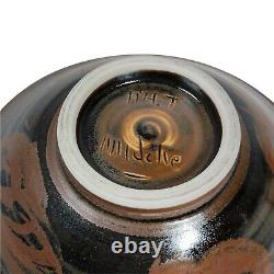 Vtg Black Louis Mideke Studio Pottery NW Oriental Serving Abstract Art Bowl 7