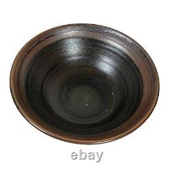 Vtg Black Louis Mideke Studio Pottery NW Oriental Serving Abstract Art Bowl 7