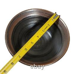 Vtg Black Louis Mideke Studio Pottery NW Oriental Serving Abstract Art Bowl 7