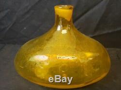 Vtg Blenko Art Glass Ships Liquor Decanter with Long Paddle Stopper Yellow 16