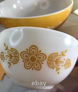 Vtg Cinderella Pyrex Butterfly Gold White Nesting Mixing Bowls 4pc Set 50 yrs