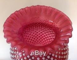Vtg Fenton Art Glass Gone With The Wind Cranberry Opalescent Hobnail Lamp B7