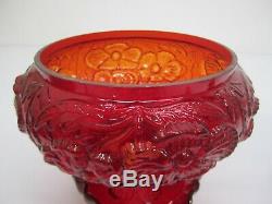 Vtg Fenton Glass Ruby Red Electric Hurricane Lamp Poppy Ruffle Shade Marble Base