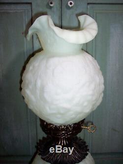Vtg Fenton Pale Green Cream Poppy Frosted Art Gone With The Wind Parlor Lamp 23