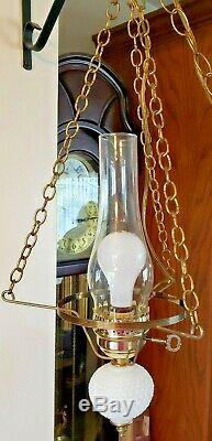 Vtg Fenton White Hobnail Milk Glass Hurricane Globe Hanging Lamp Electric 1950's