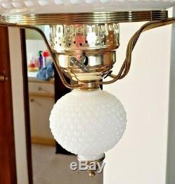 Vtg Fenton White Hobnail Milk Glass Hurricane Globe Hanging Lamp Electric 1950's