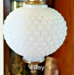 Vtg Fenton White Hobnail Milk Glass Hurricane Globe Hanging Lamp Electric 1950's