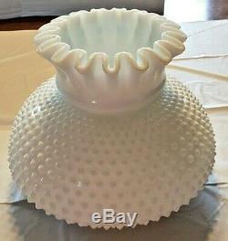 Vtg Fenton White Hobnail Milk Glass Hurricane Globe Hanging Lamp Electric 1950's