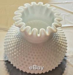 Vtg Fenton White Hobnail Milk Glass Hurricane Globe Hanging Lamp Electric 1950's