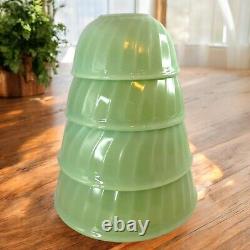 Vtg Fire King Oven Ware Jadeite Swirl Shell 4 Nesting Bowl Set 6 7 8 9