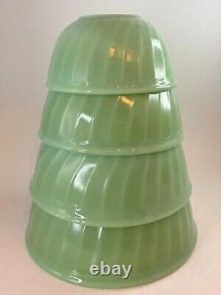 Vtg Fire King Oven Ware Jadeite Swirl Shell 4 Nesting Bowl Set 6 7 8 9