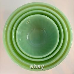 Vtg Fire King Oven Ware Jadeite Swirl Shell 4 Nesting Bowl Set 6 7 8 9