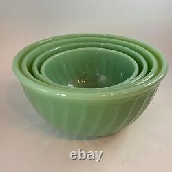 Vtg Fire King Oven Ware Jadeite Swirl Shell 4 Nesting Bowl Set 6 7 8 9