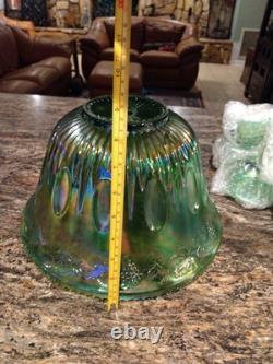 Vtg Indiana Harvest Grape Carnival Glass Iridescent Green Punch Bowl Set w Hooks
