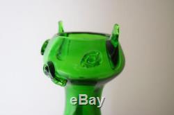 Vtg MCM 1950's Green Blenko Glass Kitty Cat Vase #559 Wayne Husted No Damage