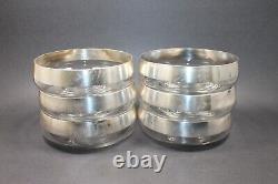 Vtg MCM Dorothy Thorpe Sterling Silver Overlay Band Glass 5.25 in Bowl Set of 6