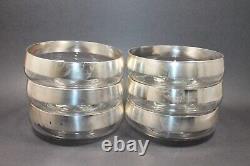 Vtg MCM Dorothy Thorpe Sterling Silver Overlay Band Glass 5.25 in Bowl Set of 6