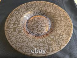 Vtg. Michael Weems Elise pattern large etched glass, amber shallow bowl