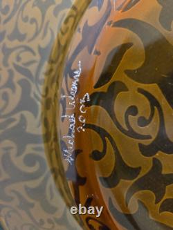 Vtg. Michael Weems Elise pattern large etched glass, amber shallow bowl