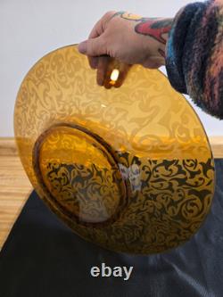 Vtg. Michael Weems Elise pattern large etched glass, amber shallow bowl
