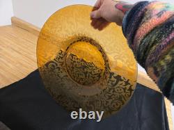 Vtg. Michael Weems Elise pattern large etched glass, amber shallow bowl
