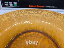 Vtg. Michael Weems Elise pattern large etched glass, amber shallow bowl