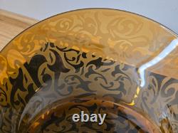 Vtg. Michael Weems Elise pattern large etched glass, amber shallow bowl