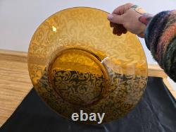 Vtg. Michael Weems Elise pattern large etched glass, amber shallow bowl