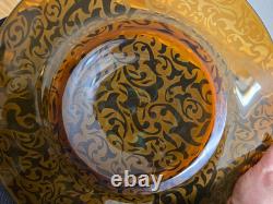 Vtg. Michael Weems Elise pattern large etched glass, amber shallow bowl