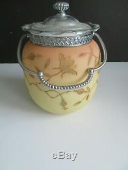 Vtg Mt. Washington Glass Hand Decorated Cracker Bisquit Jar 19th Century LOVELY