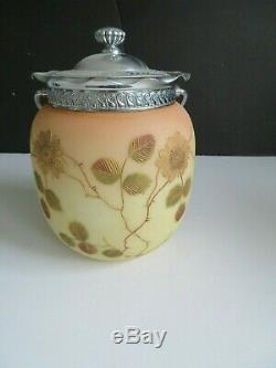 Vtg Mt. Washington Glass Hand Decorated Cracker Bisquit Jar 19th Century LOVELY