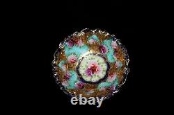 Vtg Nippon Decorative Bowl Hand Painted Pink Floral Scene WithGilding Gold Texture