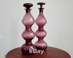 Vtg PAIR Blenko #5427 Amethyst Gurgle Decanters by Wayne Husted MCM Mid Century