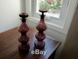 Vtg PAIR Blenko #5427 Amethyst Gurgle Decanters by Wayne Husted MCM Mid Century