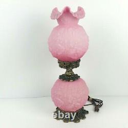 Vtg PINK Fenton GWTW Lamp Satin Pink Puffy Poppy Flowers Rose New Wire GORGEOUS