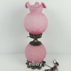 Vtg PINK Fenton GWTW Lamp Satin Pink Puffy Poppy Flowers Rose New Wire GORGEOUS