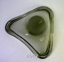 Vtg. Per Lutken 1962 Holmegaard Glass Bowl Biomorphic Green/Gray Color Look/Read