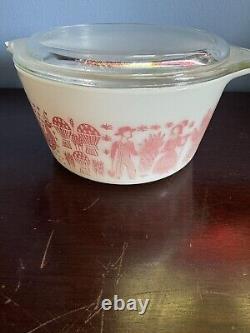 Vtg. Pyrex Pink Butterprint 1 QT 473 Casserole Dish with Lid READ
