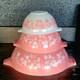 Vtg Pyrex Pink Gooseberry Cinderella Mixing Bowls 1.5 pt, 2.5 & 4 Qt Set. Read