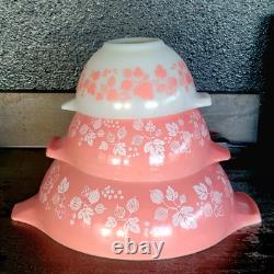 Vtg Pyrex Pink Gooseberry Cinderella Mixing Bowls 1.5 pt, 2.5 & 4 Qt Set. Read