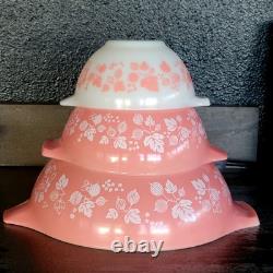 Vtg Pyrex Pink Gooseberry Cinderella Mixing Bowls 1.5 pt, 2.5 & 4 Qt Set. Read