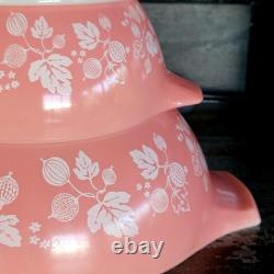Vtg Pyrex Pink Gooseberry Cinderella Mixing Bowls 1.5 pt, 2.5 & 4 Qt Set. Read