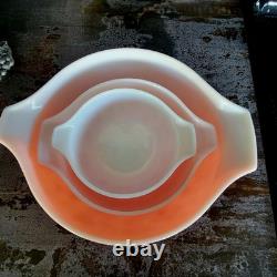 Vtg Pyrex Pink Gooseberry Cinderella Mixing Bowls 1.5 pt, 2.5 & 4 Qt Set. Read