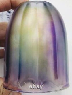 Vtg RARE Fenton 2Pc Purple Carnival Glass HandPainted Floral Flowers Fairy Lamp