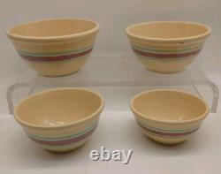 Vtg Set Of 4 McCoy Pottery Pink & Blue Stripes Nesting Mixing Bowls Read Look